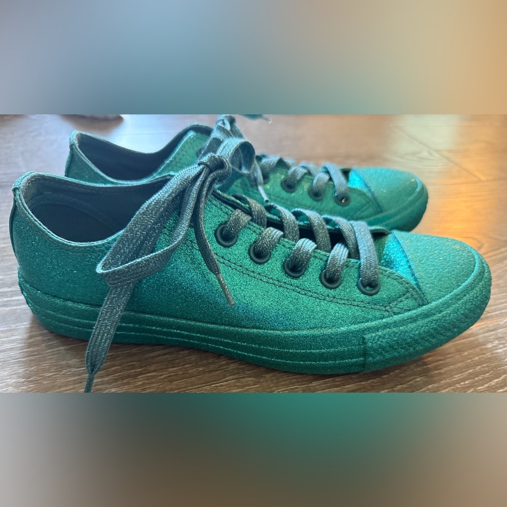 Converse All Star Low Top Brittany Teal Glitter Lace Up Shoes Men’s 6/ Women’s 8